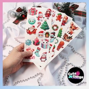 Kawaii Christmas Sticker Sheet – Süße Weihnachtsmotive & Winter Sticker – Niedliche Deko für Planer und Scrapbook