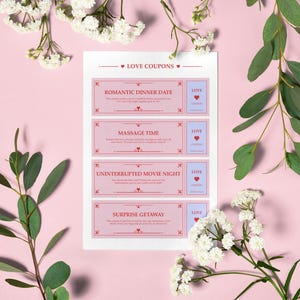 Valentine&#39;s Day Love Coupons - Printable, Customizable Template, Editable Love Coupons - Fun, Romantic Date Night Printables, Personalized