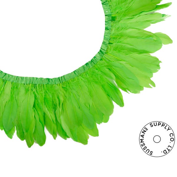 Feather Trim - Goose Feather Satinette Fringe Trims - Lime Green - 5"-7" (1 yard)