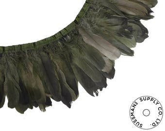 Feather Trim - Goose Feather Satinette Fringe Trims - Forest Green - 5"-7" (1 yard)