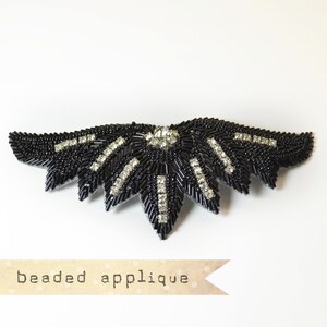 BLACK - Rhinestone Beaded Jewel Applique - millinery, fascinator headbands, sewing supplies, DIY Supplies, vintage style