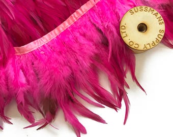 Feather Trim - Rooster Feather Saddle Fringe Trims - Gradient Pink (1/2 yard)