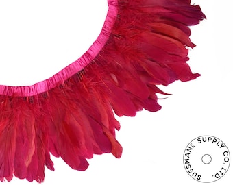 Finiture in piuma - Oca Feather Satinette Fringe Trim - Rosso cannella - 5"-7" (1 iarda)