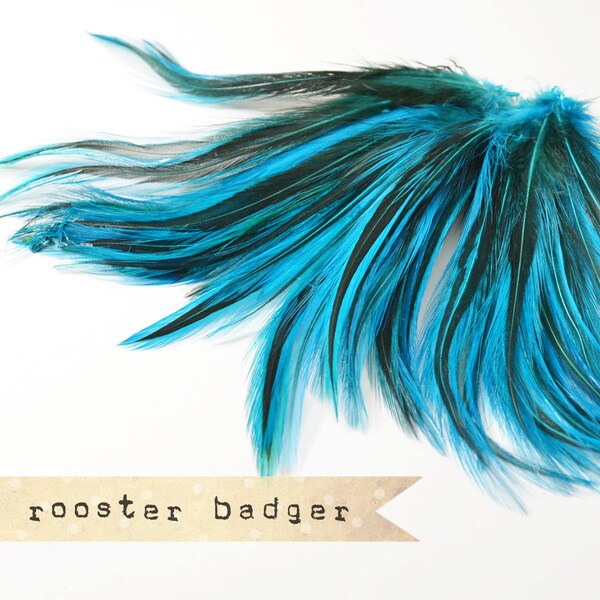 35-40 szt. - Siodło Rooster Badger - Turkusowe - paski, egzotyczne pióra