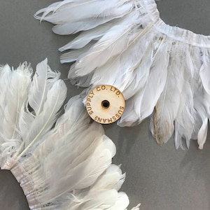 Feather Trim - Wedding/Bridal Goose Satinette Feather Fringe Trims - White or Ivory - 5&quot;-7&quot; (1 yard)
