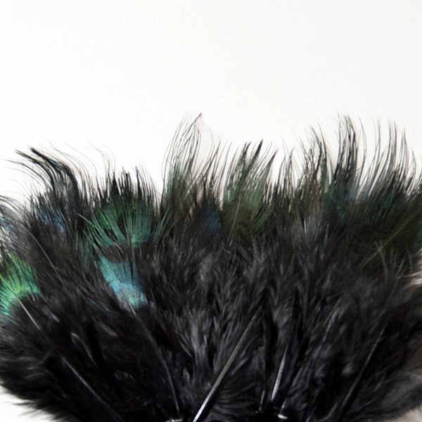 40-50 pcs - Rump Hackle - Dyed Black - Ringneck Pheasant Strung