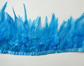 Rooster Saddle Fringe-Feather Trimming, Malibu Teal