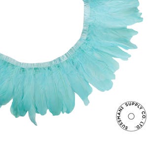 Feather Trim - Goose Feather Satinette Fringe Trims - Sky Blue - 5&quot;-7&quot; (1 yard)
