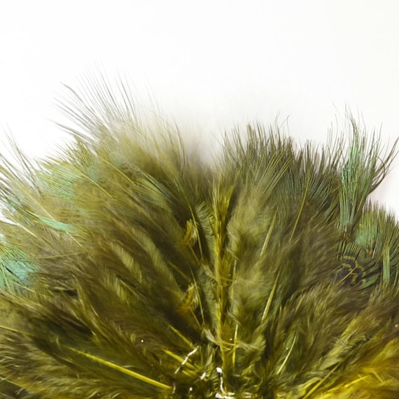 Ringneck Pheasant Strung Feathers, Rump Hackle - Dyed Olive (40-50pcs)