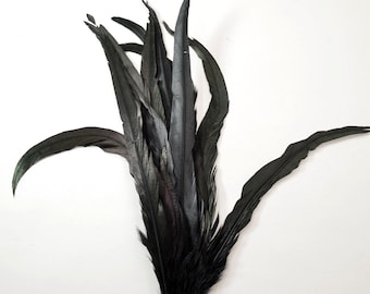 Rooster Tail Satinette XXXLong - Darkest Black, 14-16" tall (20pcs)