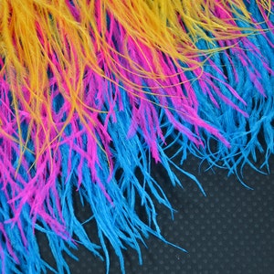 Medley of Colors  / 12 inches in Yellow, Hot Pink, Turquoise / Ostrich Fringe Trim feather / Wedding, costume design...