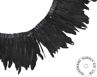 Feather Trim - Goose Feather Satinette Fringe Trims - Black - 5"-7" (1 yard)