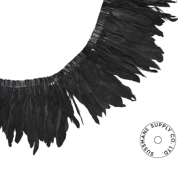 Feather Trim - Goose Feather Satinette Fringe Trims - Black - 5"-7" (1 yard)