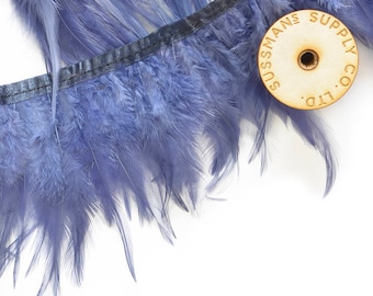 Feather Trim - Rooster Feather Saddle Fringe Trims - Gradient Blue Grey (1/2 yard)