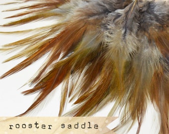 50 pcs+ - GREY - Rooster Saddle feathers - 2 inch strip - two-tone, pointy tip, shiny feathers, exotic feathers (RS013)