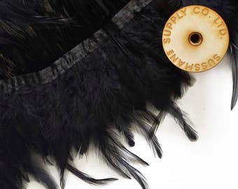Feather Trim - Rooster Feather Saddle Fringe Trims - Space Black (1/2 yard)