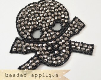Rhinestone Applique - Crystal Beaded Skulls - 4x4.25"