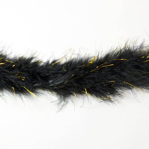 2 yards Marabou Boa- Black with Gold Strands, 24g