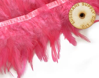 Feather Trim - Rooster Feather Saddle Fringe Trims - Candy Pink (1/2 yard)