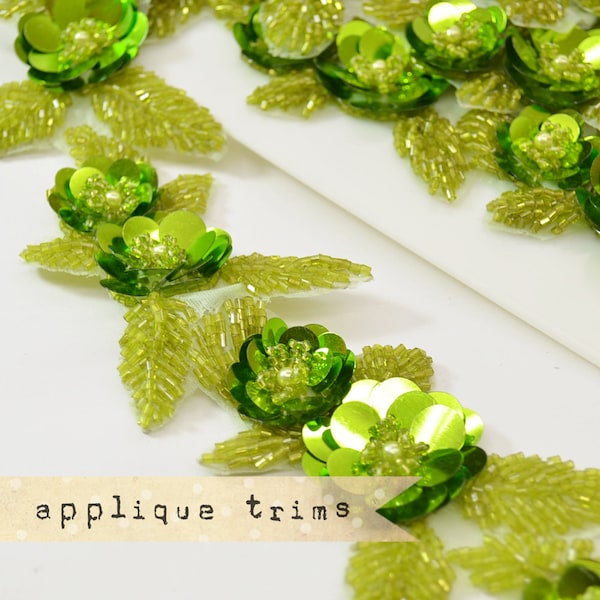 1pcs LIME Beaded Jewel Applique - millinery, fascinator headbands, sewing supplies, DIY Supplies, vintage style