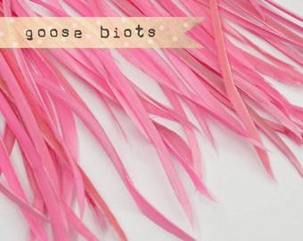 20 pcs - Goose Biots Feathers, Barbie Pink, Loose, can be curled, ironed, no. 017