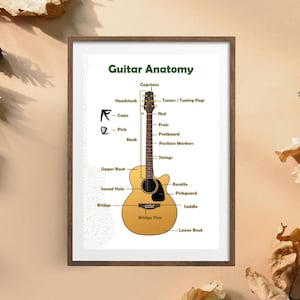 Beginner guitar theory anatomy wall art poster PDF PNG, Music guitar lesson classroom decor, student starter gift, instant digital download