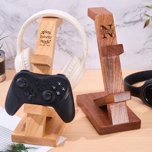 Wood Headphone Stand,Engraved Wood Headphone Holder with Name,Earphone Mount,Gaming Headphone Stand,Home&Office Gift For Men,Boyfriend Gifts