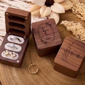 Personalized Ring Box,3 Slot Wedding Ring Holder,Engagement Ceremony Ring Box,Custom Wooden Ring Box,Wedding Gift For The Bride,Gift For Her