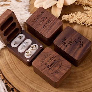 Triple Flip Wooden Ring Box,Custom Wedding Gifts Ring Box,Engagement Ring Box,Ring Bearer,Heirloom Ring Box Holder,3 slots Wooden Ring Box