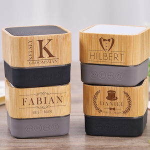 Altavoz Bluetooth de bambú personalizado con grabado personalizado para papá, regalo para padrinos de boda, regalo de aniversario, altavoz Bluetooth personalizado, regalo para fiesta de bodas.