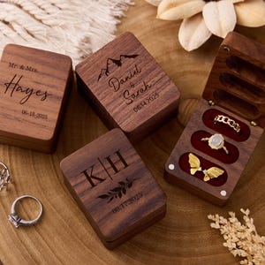 Personalized Ring Box,Custom 3 Slot Ring Box With Name,Wooden Ring Holder For Ceremony,Engagement Jewelry Case,Anniversary Gift For Her