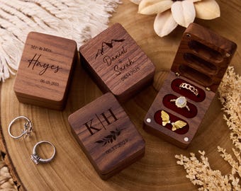 Personalized Ring Box,Custom 3 Slot Ring Box With Name,Wooden Ring Holder For Ceremony,Engagement Jewelry Case,Anniversary Gift For Her