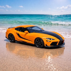 1:38 Scale Orange Black Toyota Supra Diecast Model Car Pullback Opening Doors