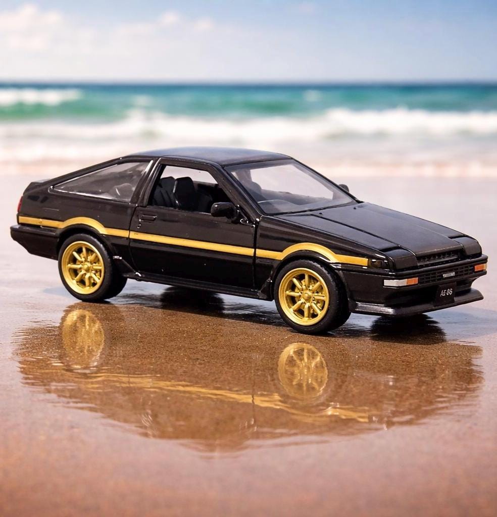 MSZ Toyota AE86 Trueno Diecast Model Car: Black Gold, Pop-up