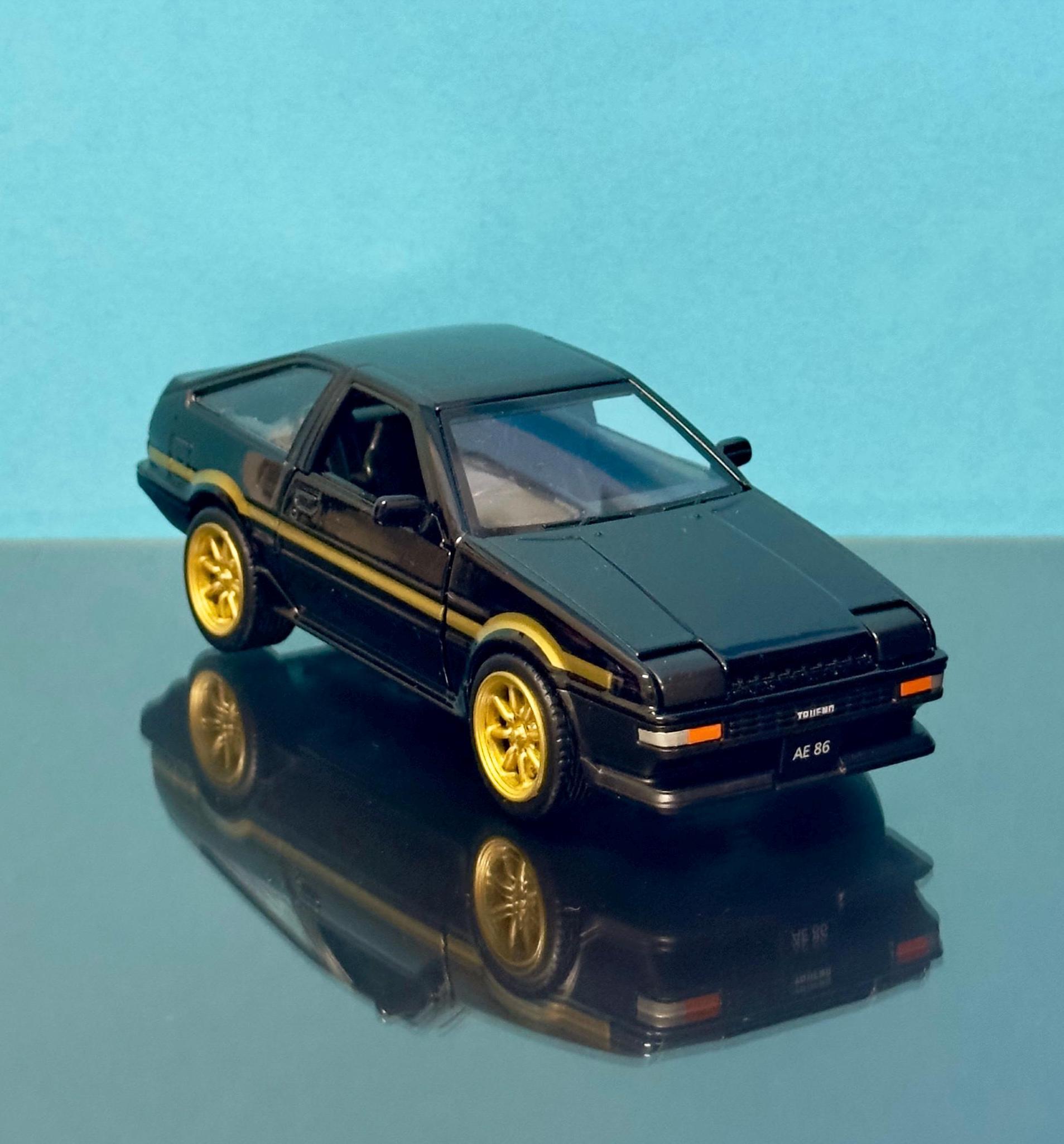 MSZ Toyota AE86 Trueno Diecast Model Car: Black Gold, Pop-up
