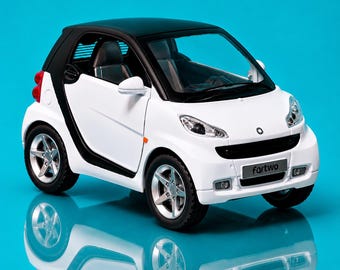 Smart Fortwo Diecast Model, White Black, LED Sound Effects