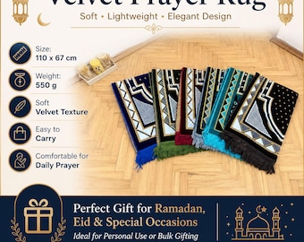 Soft Velvet Prayer Rug, Lightweight Islamic Mat, 110x67cm, Muslim Gift, Sajadah, Janamaz