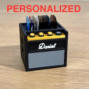 Personalized Guitar Amp 11 Pick Holder with Storage Marshall Plectrum Display Gift For Musicians