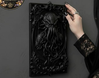 Arte mural gótico de Cthulhu – Archivo STL para impresión 3D | Placa lovecraftiana de terror gótico | Decoración de tentáculos de fantasía oscura