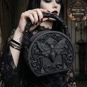 Borsa goth falena teschio bassorilievo file STL per la stampa 3D design barocco dark occulto accessorio gotico elegante