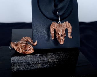 Hand-colored bio-resin deathclaw skull earrings with hypoallergenic surgical steel hook, gothic - nerd - video games