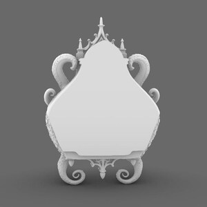 Puede incluir: Un espejo blanco y ornamentado con un dise&ntilde;o &uacute;nico. El espejo presenta un marco decorativo con acentos en forma de tent&aacute;culos en los lados y una estructura similar a una corona en la parte superior. La base tiene un dise&ntilde;o en forma de voluta. La est&eacute;tica general es g&oacute;tica y de fantas&iacute;a.