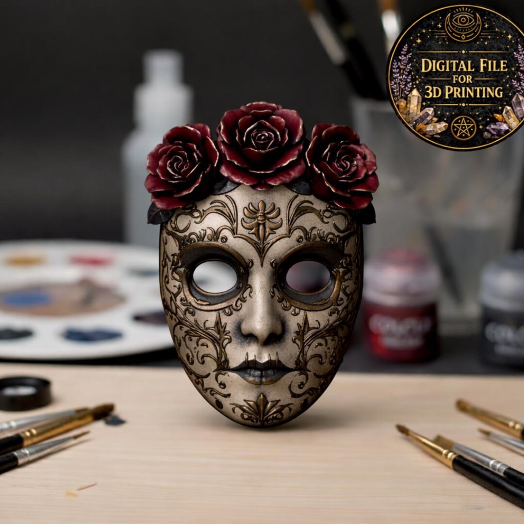 Mask With Roses Gothic Mask With Roses – STL File for 3D Printing – Dark Elegance ...