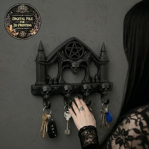 Gothic Demon Skull Wall Key Holder Occult Pentacle STL File 3D Print