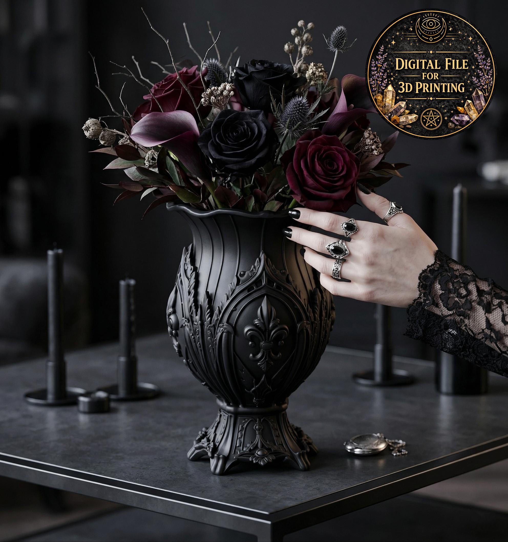 Gothic Baroque Vase Elegant Home Decoration Dark Witchy Flower