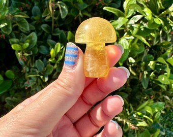 Enchanting Yellow Fluorite Mushroom - A Unique Gemstone Sculpture for Healing, Creativity, and Positive Energy, Ideal for Collectors and Hom