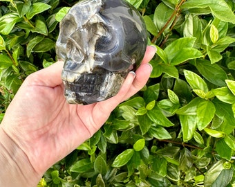 Exquisite Volcanic Agate Skull Carving - Perfect for Collectors, Spiritual Decor & Transformation Energy, Unique Handcrafted Art Piece