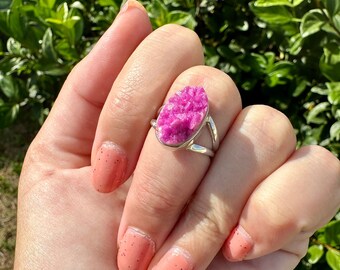 Cobaltoan Calcite Sterling Silver Ring Size 7 - Vibrant Pink Gemstone Jewelry for Love and Healing, Elegant Accessory