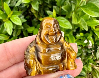 Exquisite Tigers Eye Buddha Carving: Spiritual Decor for Meditation and Harmony, Handcrafted Gemstone Statue for Inner Peace