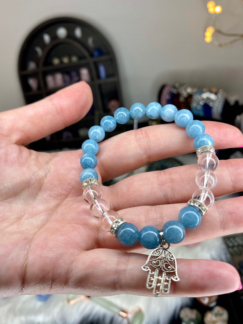 crystal beaded bracelet crystal bracelet stretch bracelet mala bracelet Angelite bracelet